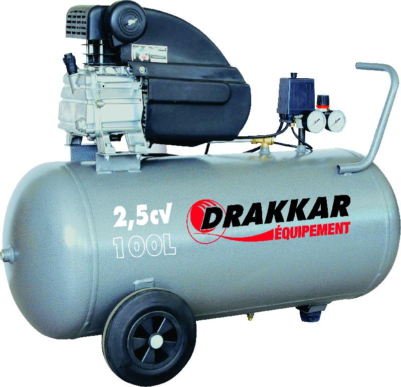Compresseur 100L 2,5CV - DRAKKAR ÉQUIPEMENT - Modèle 11232 - Volume air aspiré 230 l/min, pression max 8 bar_0