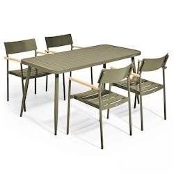 Oviala Business Ensemble table terrasse avec 4 fauteuils en aluminium vert kaki - Oviala - vert aluminium 108691_0