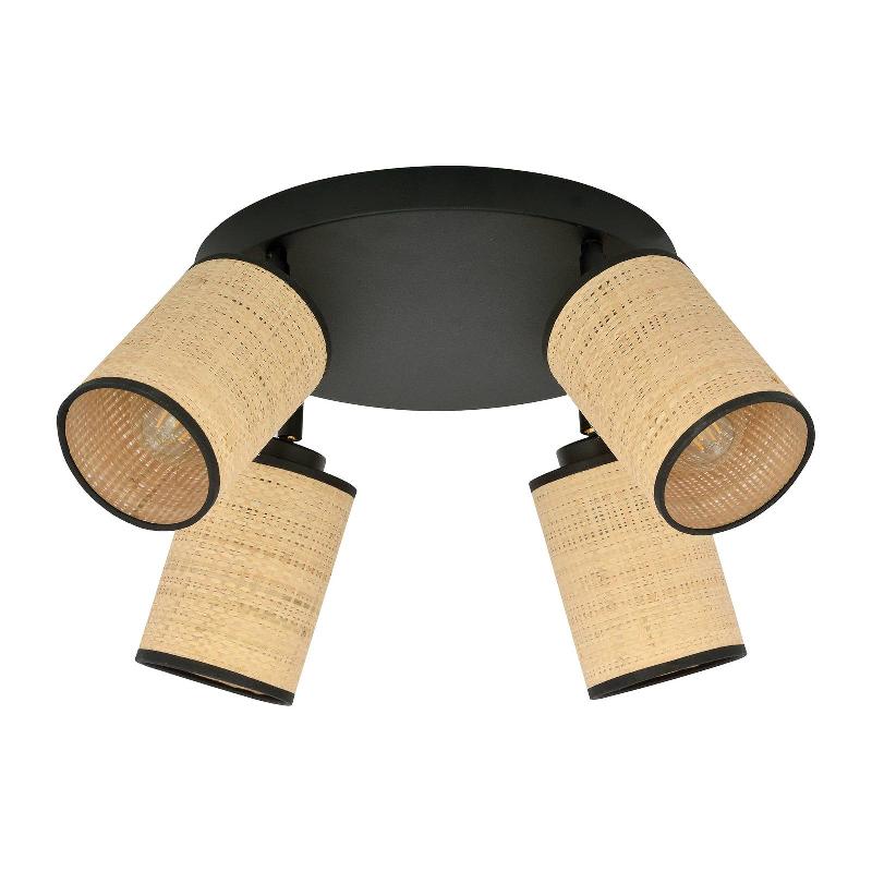 EULUNA SPOT POUR PLAFOND YOGA PREMIUM NOIR/ROTIN 4 LAMPES