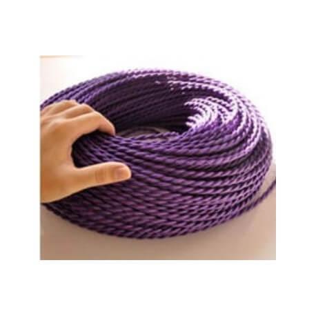Fil électrique tressé violet - Look rétro vintage avec gainage en tissu - Vendu au mètre_0