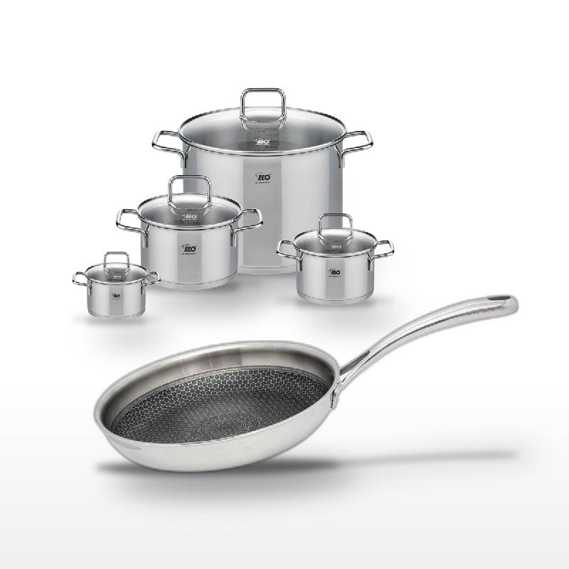 Lot de 4 Faitouts Elo Relief Evolution et Poêle 24cm - gris inox 3176239955767_0