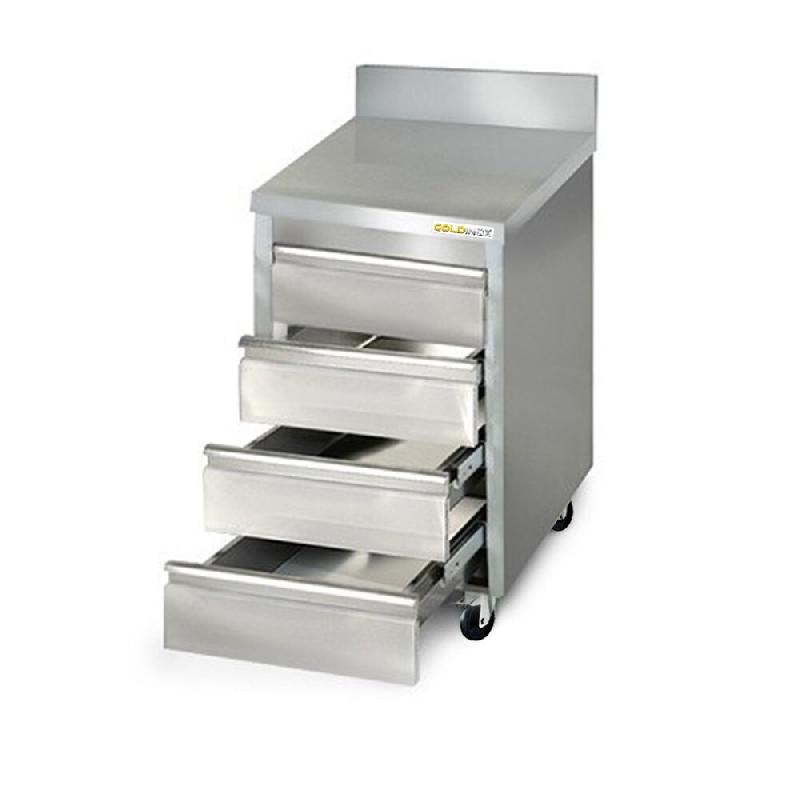 Meuble inox 4 tiroirs 500 x 700 mm adossée sur roulettes / GOLDINOX - gris inox 3701770820658_0