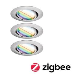 Paulmann LED encastré Smart Home Zigbee Base Coin Set de base pivotant rond 90mm 20° 3x4,9W 3x420lm 230V dimmable RGBW+ fer brossé 92467 - gris 92467_0