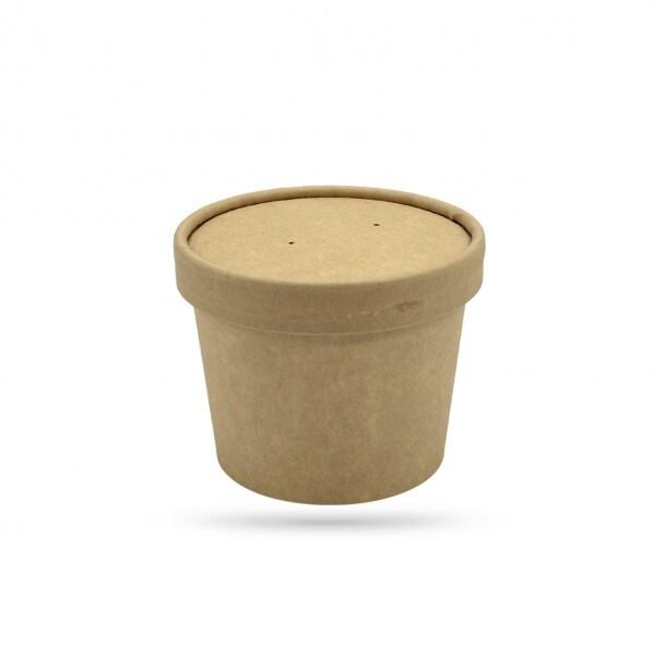 Pot alimentaire kraft brun 340 ml (12 oz) avec couvercle 9 x 7,3 x h 9 cm (250 U) - C4F726B_0