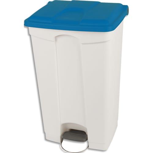 Probbax collecteur à pédale - Capacité 90L - Blanc/Bleu - Avec roulettes arrière et anneau de stabilisation_0