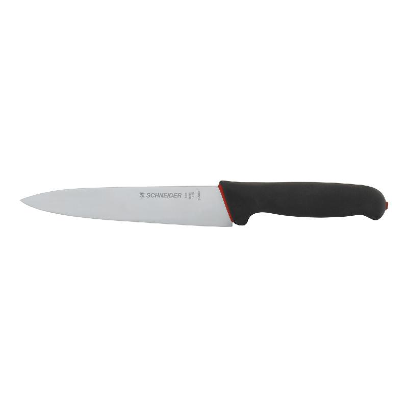 Schneider - Couteau de chef à prise en S, lame étroite, poignée : noir, rouge, 180 mm - noir acier 267000_0