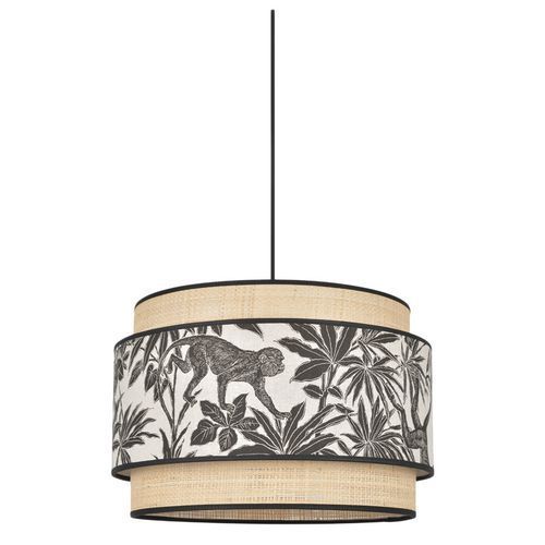 SUSPENSION DOUBLE CYLINDRE BI-MATIÈRE EN COTON IMPRIMÉ ET RAPHIA - COREP