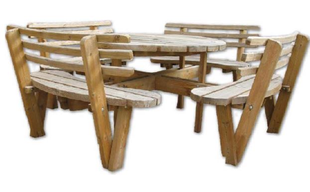 Table pique-nique ronde avec dossier - 8 places - idéale pour les espaces publics_0