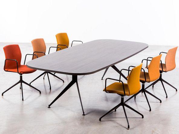 Table de réunion tonneau design et contemporaine Usoa Akaba - dimensions 180x90 ou 210/240/270 x 120 cm - Bois mélaminé 30mm - Piètement design, nombreux coloris_0