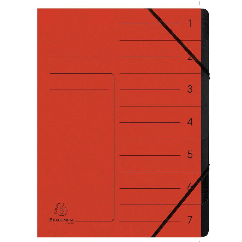 TRIEUR AGRAFÉ AVEC ÉLASTIQUES INTÉRIEUR NOIR 7 COMPARTIMENTS - A4 - ROUGE - LOT DE 10