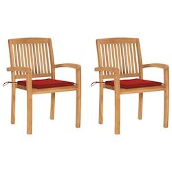 VidaXL Chaises De Jardin Lot De 2 Et Coussins Rouge Bois Teck Massif - rouge 3063258_0