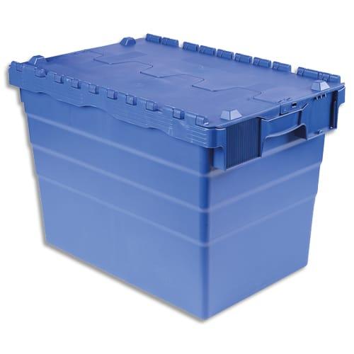 Viso - Bac de rangement navette 78L en polypropylène bleu - Gerbable et emboîtable avec poignées ergonomiques - Dimensions 60x40x41,6cm_0