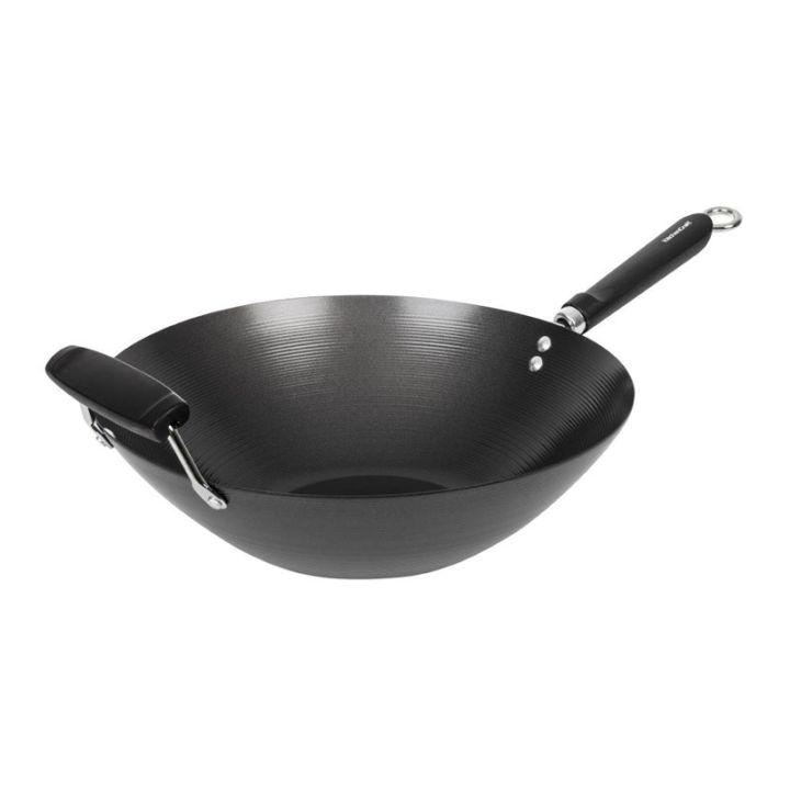 Wok antiadhésif à fond plat (Ø)356 x (H)150 mm en acier carbone, compatible induction_0