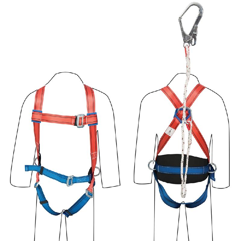 Kit de retenue pour travaux - Harnais haute résistance et longe Silverline 254301 - certifié EN 361 et EN 358_0