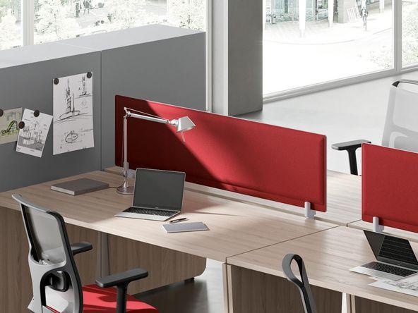 Panneau frontal acoustique pour bureau Artéfact - Support métal blanc - Structure en bois - Revêtement tissu phonique - Garantie 3 ans_0