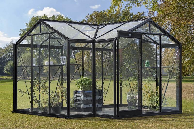 Aurélie - serre de jardin en aluminium laqué noir avec toiture et parois en verre sécurit 4 mm_0