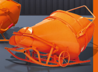 Benne à béton couchée - vidage latéral à volant 1025 V - forme cylindro-conique robuste_0