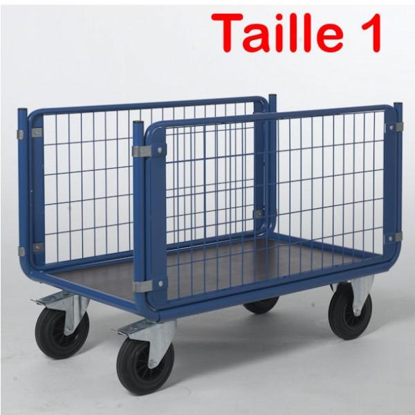 Chariot manuel grillagé 2 ridelles - Dimensions utiles 1080 x 620 mm - Charge 500 kg - Rolléco_0