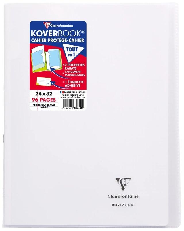 Clairefontaine Lot de 10 Cahier Kover Book 24x32, 96p./48 feuilles 90 g/m² piquées, couv. Transparente incolore, quadrillé 5x5 + marge - 3037929816204_0