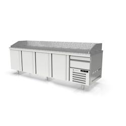 CORECO Meuble A Pizza Avec Tiroirs A Patons - 4 Portes -2/+8 - 2615X800X850 - Int Et Ext Aisi 304 - Dessus Granit Avec Dosseret MR80-265 - Acier inoxy_0
