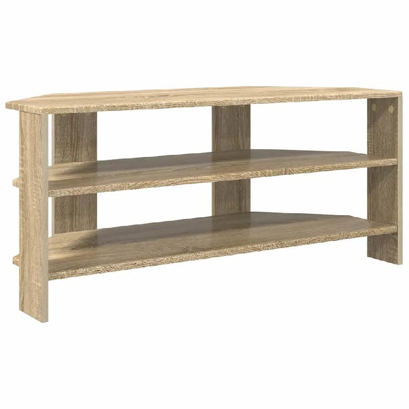 Helloshop26 - Meuble tv d'angle moderne avec 2 étagères 102 x 40,5 x 45 cm style épuré salle de séjour en bois d'ingénierie chêne 02_0054673 -_0