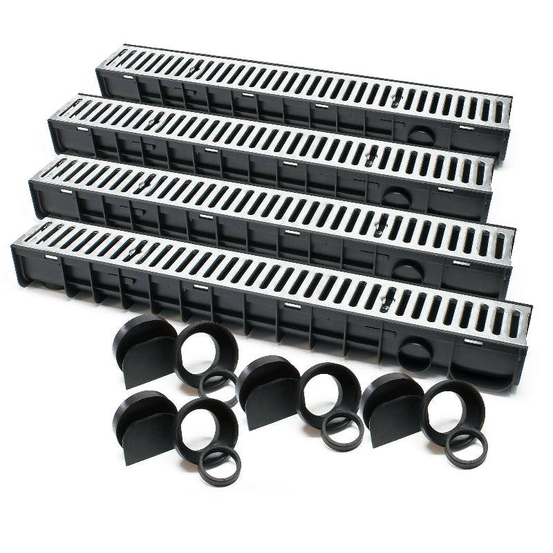 LOT DE 4 X 1 M CANIVEAUX GRILLE RECOUVREMENT 1,5 TONNES FONTE DRAINAGE EAUX USÉES ÉVACUATION 16_0001700_0