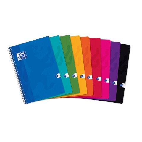 LOT DE 5 - CAHIER OXFORD COLOR LIFE A4 GRANDS CARREAUX SEYÈS 180 PAGES RELIURE SPIRALE COUVERTURE CARTE COLORIS ASSORTIS