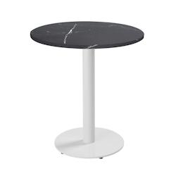 Oviala Business Table à manger ronde 60 cm pied blanc et revêtement marbre noir - noir acier 113157_0