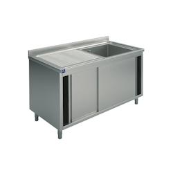 Plonge Sur Armoire, 1 Bac, Égouttoir à Gauche, Avec Portes Coulissantes, 1400X700 mm - Mastro - 7864908868680_0