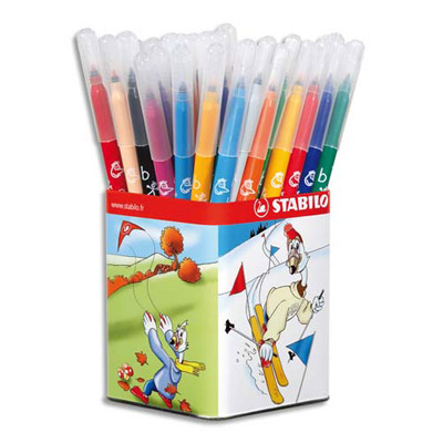 POT DE 36 FEUTRES DE COLORIAGE STABILO TRIO - POINTE MOYENNE - COULEURS ASSORTIES