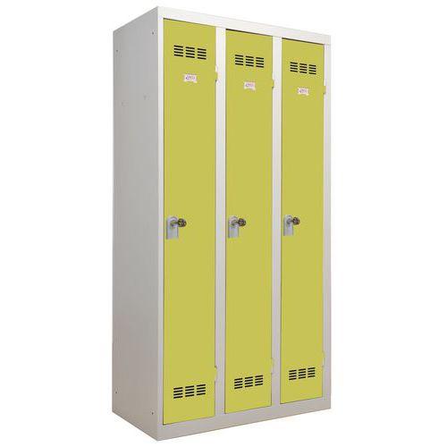 Vestiaire industrie propre - 3 moraillons - gris clair et vert - Dimensions 900 x 500 x 1800 mm_0