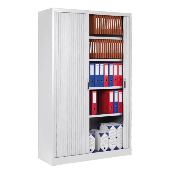 Armoire haute à rideaux - Corps gris - 5 niveaux de rangement robustes - Rolléco_0
