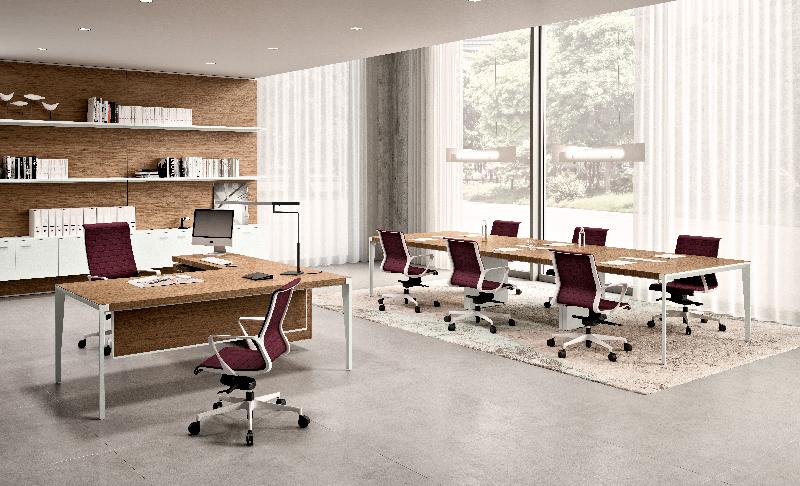 Bureau d'angle X9 avec pieds coloris blanc - Officity - 192, Gauche, Orme gris_1
