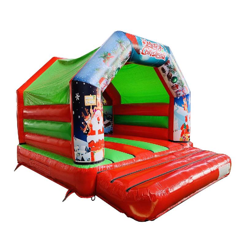 Château gonflable Merry Christmas - Réf. NOEL12-CH - Structure festive pour Noël - Dimensions 4x3,5x3,8m_0