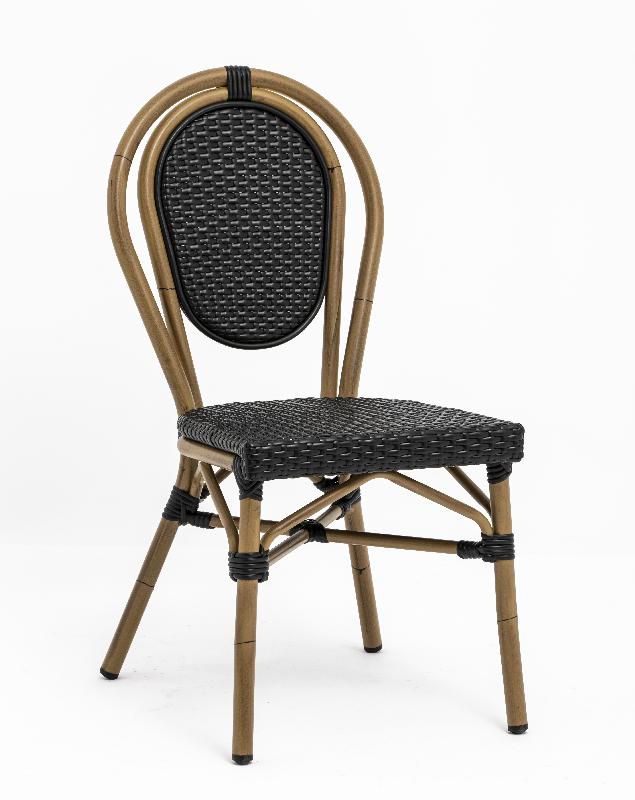 Chaise de terrasse LEPIC - tressage noir en aluminium et cannage polyrotin - légère, empilable et résistante_0
