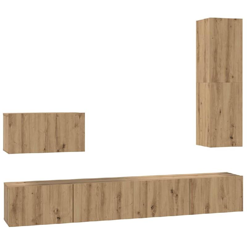 Helloshop26 - Meuble TV mural 4 pcs rangement pratique design minimaliste salon 200 x 30 x 30 cm en bois d'ingénierie chêne 02_0056026 - Bois massif_0