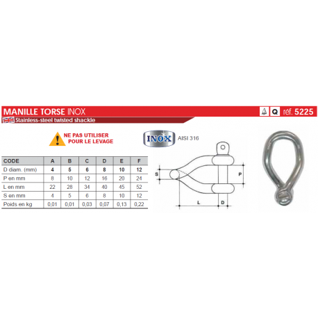 Manilles torses a piton a oeil référence 5225a_0