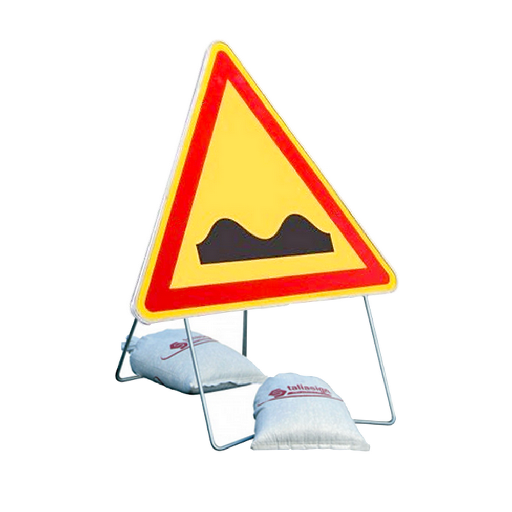 Panneau de signalisation chantier AK2 - Dos d'âne 1000/850 mm - Pieds galvanisés et film rétro réfléchissant T1_0