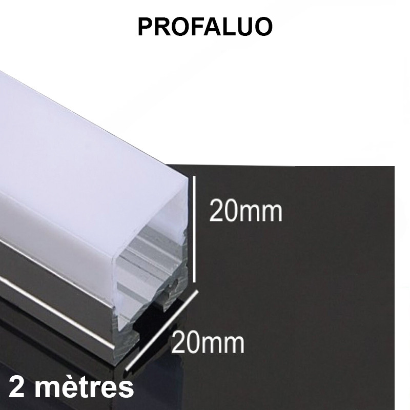 Profilé aluminium 2m - modèle SPF - section 20x20 mm avec diffuseur opale - référence PROFALUO_0