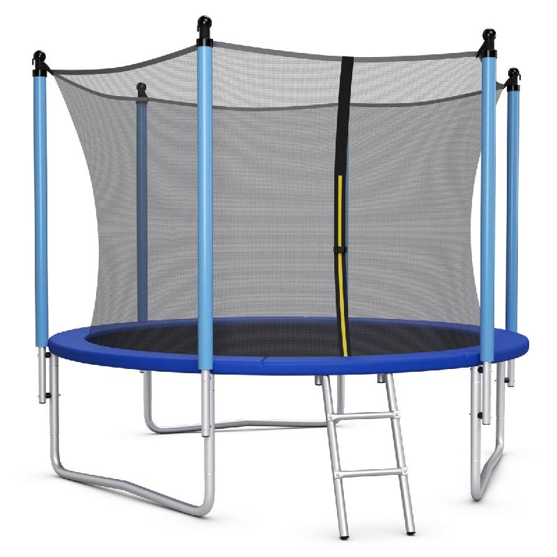 Trampoline extérieur diamètre 305 cm - Échelle, filet de sécurité, tapis de saut, tuyaux galvanisés antirouille - Charge 100 kg - Réf : 20_0009615_0