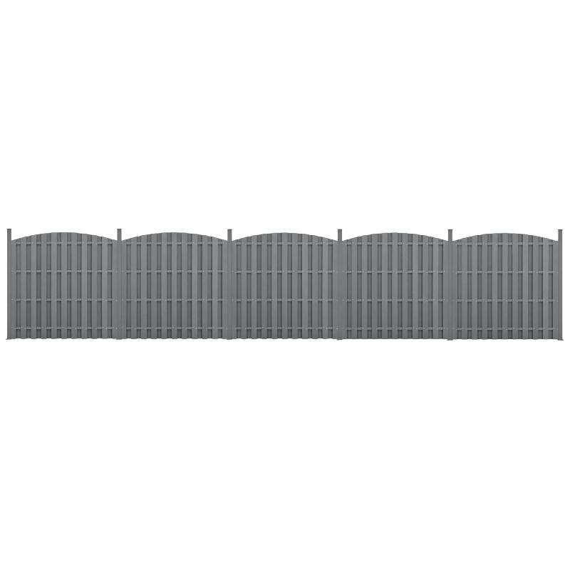 5 pièces de clôture brise-vue arrondie en bois composite WPC - 185 x 932 cm - Gris - 03_0006597_0