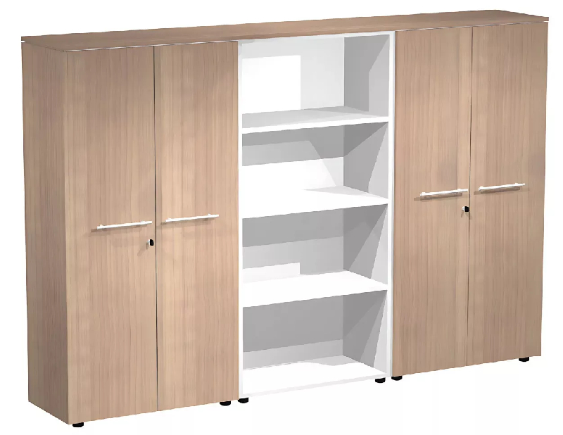 Armoire combiné 4 portes mélaminé à serrure - 9 étagères - L. 243 x P. 43 x H. 158 cm So Flora - Noyer Naturel_0