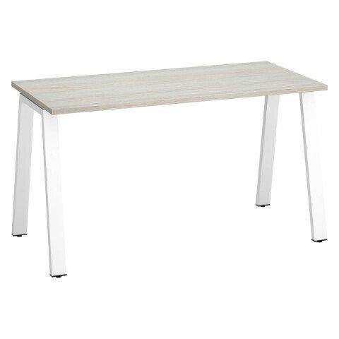 BUREAU DROIT ECLA CHÊNE GRIS L 140 X P 60 CM PIÈTEMENT MÉTAL FINITION BLANC