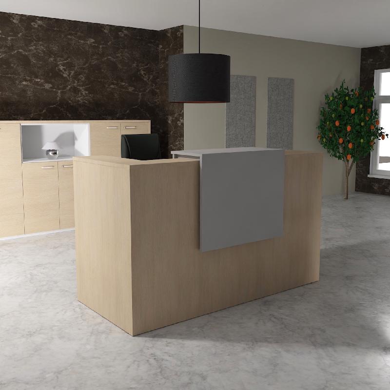 Comptoir d'accueil Delta First avec réhausse - Mobel Linea. - 144, Gris aluminium, Chêne moyen_0