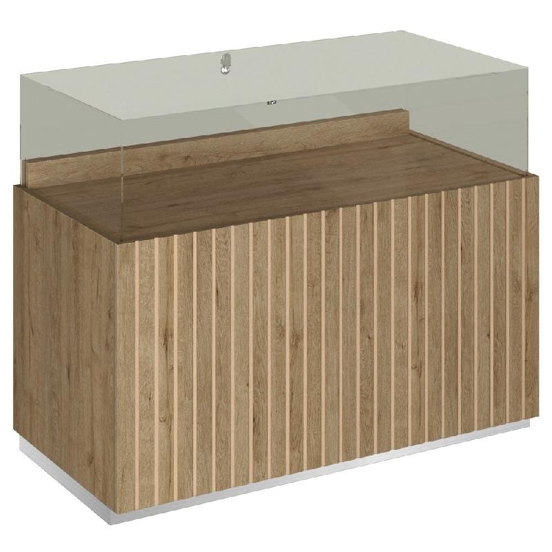 Comptoir T03 vitrine 4 Faces et MDF naturel+chêne clair - 120x60x93cm_0