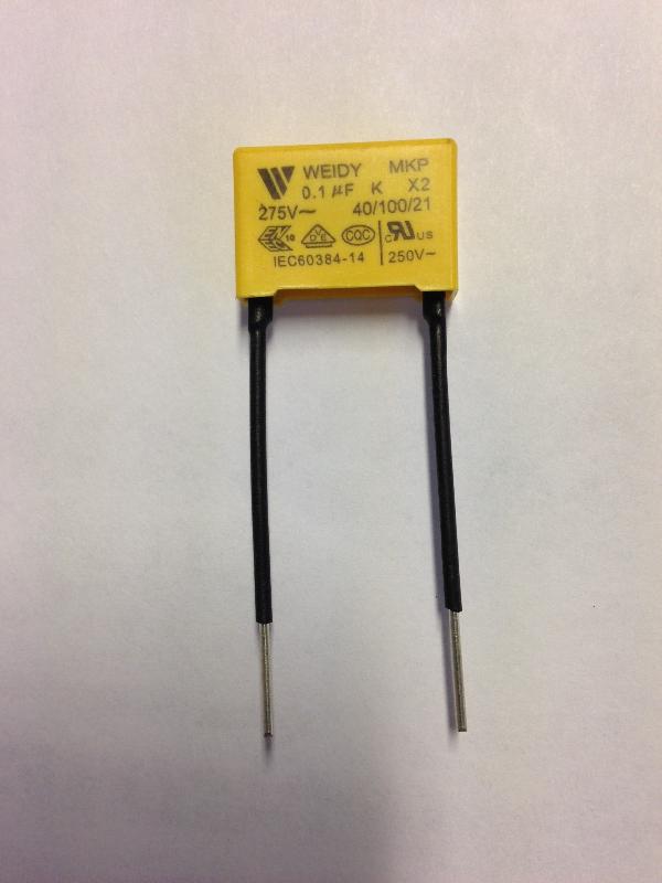 Condensateur 0.1µF - 100nF / 275-310 VAC X1/X2 - antiparasitage ±10% - pattes gainées 15mm_0
