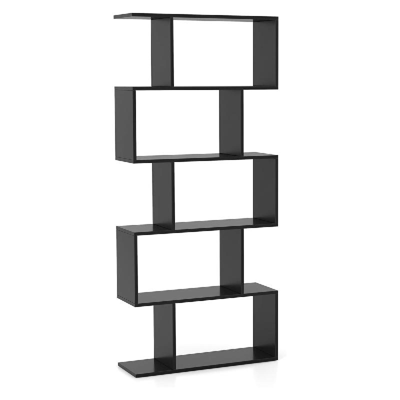 COSTWAY Bibliothèque, 5 niveaux, bois, bureau, séparateur salon/chambre, 70x23,5x158 cm (Noir) - noir matière synthétique ON32776PW_0