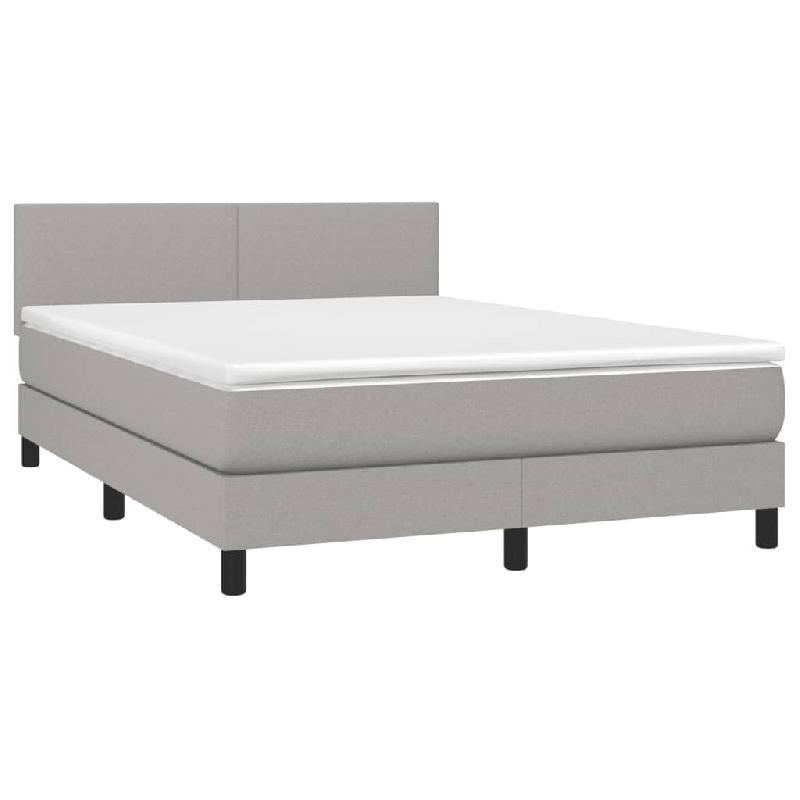 Décoshop26 - Cadre de lit LED avec sommier tête de lit matelas 140x190 cm tissu gris clair TDL0208570 - gris 3001548147766_0