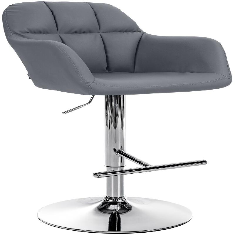Décoshop26 - Tabouret de bar chaise haute x1 fonction rotation 360° en PVC gris avec coutures décoratives piètement métal chromé 10_0005257 - gr_0