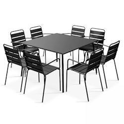 Oviala Business Ensemble table de terrasse carrée et 8 fauteuils en métal gris - Oviala - gris acier 102331_0